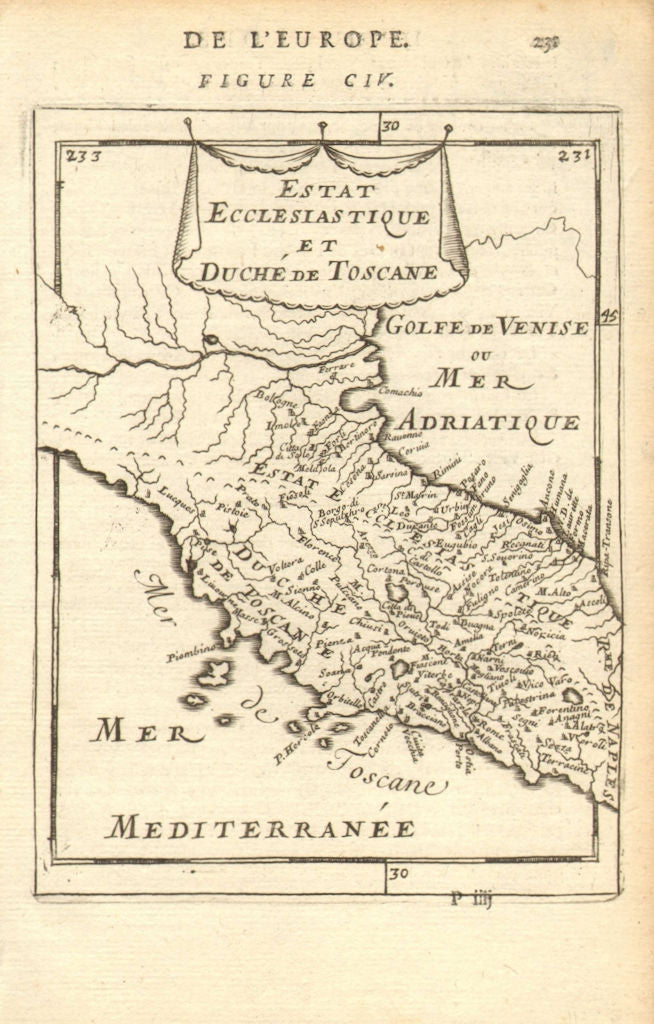 CENTRAL ITALY. Duchy of Tuscany & Papal/Ecclesiastical States. MALLET 1683 map